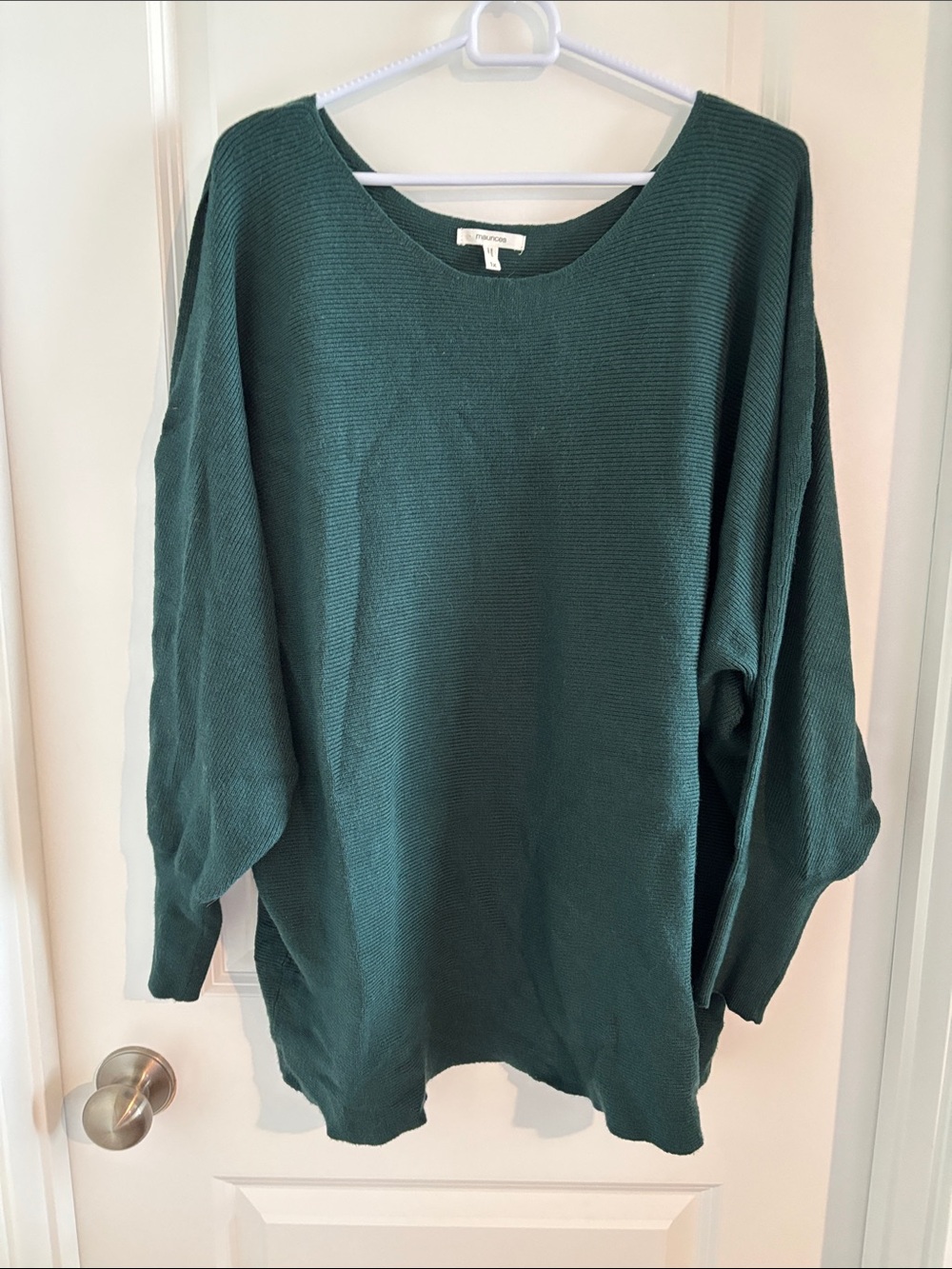 Maurices Hunter green Oversized Knit Sweater- with open slits on each sleeve.